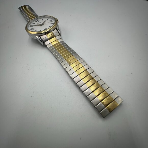 Timex Easy Reader Watch Men Silver Gold Two Tone BROKEN Stretch Band New Battery - Picture 5 of 8